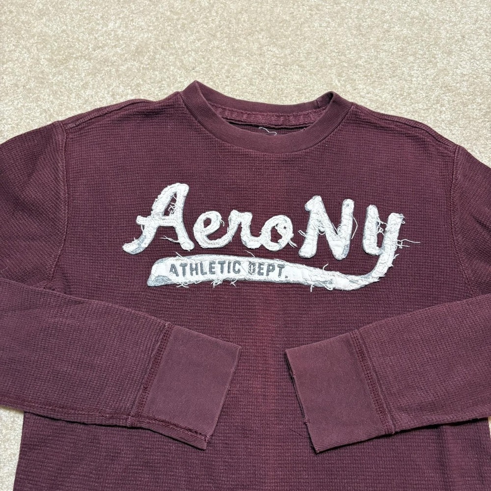 Y2K Aeropostale Thermal Shirt Mens Small Red Waffle Knit Preppy Skater Mallcore